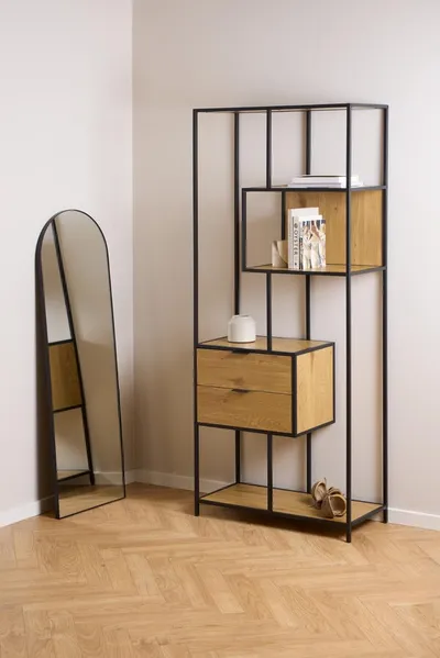 Regał z szufladami SEAFORD 77 cm - dziki dąb/czarny