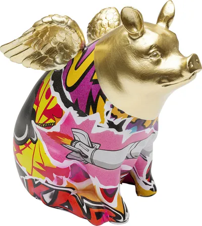 Figurka dekoracyjna GRAFFITI FLYING PIG 16 cm - wielokolorowy