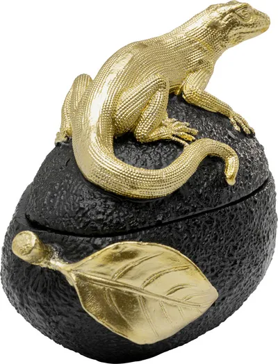 Pojemnik dekoracyjny AVOCADO LIZARD - czarny/złoty