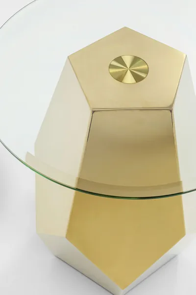 Stolik boczny okrągły RICCHEZZA 45 cm - transparentny/złoty