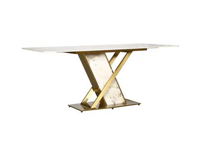 Stół MODIG 180x90 z podstawą w kształcie X - biały marmur/złoty
