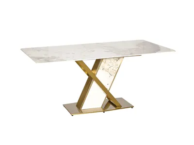 Stół MODIG 180x90 z podstawą w kształcie X - biały marmur/złoty