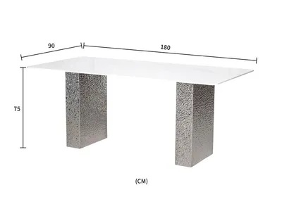 Stół MODIG 180x90 z młotkowanymi nogami - biały marmur/srebrny