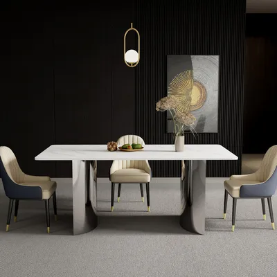 Stół MODIG 180x90 - biały marmur/czarny chrom