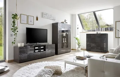 Wysoka komoda dekorowana MIRO - antracyt połysk