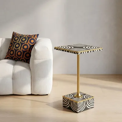Stolik pomocniczy ZEBRA 25x25 - czarno-biały/złoty