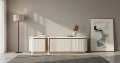 Komoda RTV STILIG - biały marmur/białe ecru