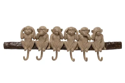 Wieszak ścienny SIX MONKEYS - brązowy