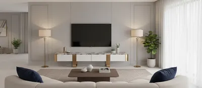 Komoda RTV z szufladami STILIG - złamana biel/złoty