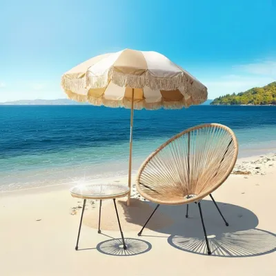 Parasol ogrodowy RETRO STRIPES 220 cm - beżowy