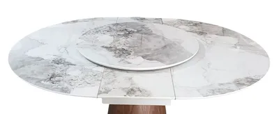 Stół rozkładany MERIDA 120/155x120 - biały marmur/orzech