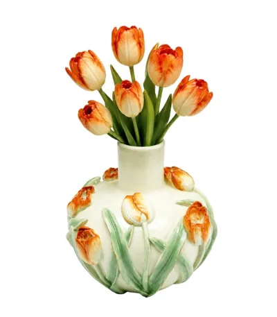 Wazon POPPIES 29 cm - biały/zielony
