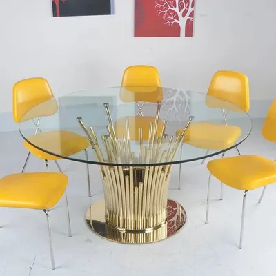 Stół okrągły OTTAWIO GOLD 150 cm - transparentny/złoty