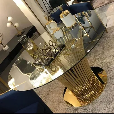 Stół okrągły OTTAWIO GOLD 150 cm - transparentny/złoty