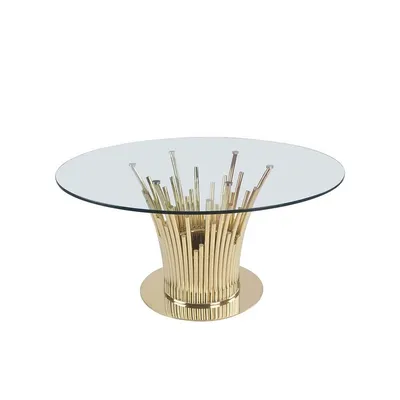 Stół okrągły OTTAWIO GOLD 150 cm - transparentny/złoty