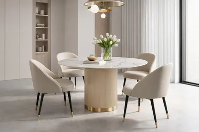 Stół okrągły STILIG 120 cm - biały/szampańskie złoto