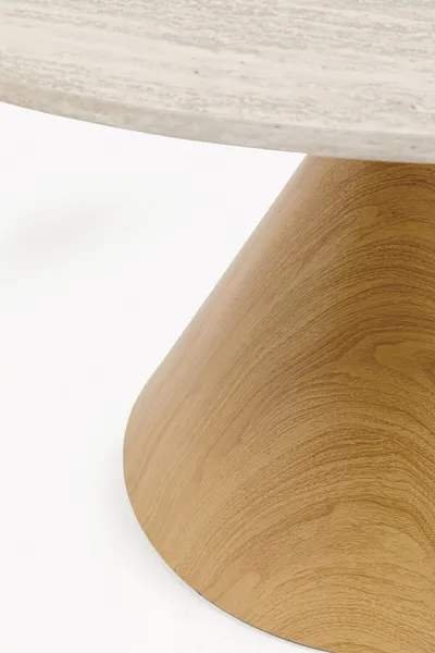 Stół okrągły CONO TRAVERTIN Oak 120 cm - beżowy/dąb