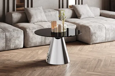 Ława okrągła PINETO MINI GLAM - wysoki połysk/biały/chrom