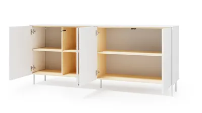 Komoda 4-drzwiowa z oświetleniem LIBA LB-03 195 cm - biały jedwab/dąb vincenza