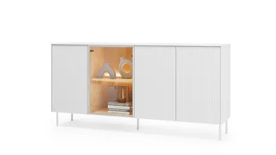 Komoda 4-drzwiowa z oświetleniem LIBA LB-04 170 cm - biały jedwab/dąb vincenza