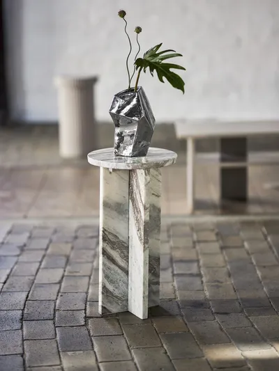 Stolik pomocniczy marmurowy JASMIA 30 cm - szarobrązowy