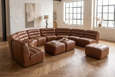Element sofy modułowej MODI COGNAC skóra naturalna - brązowy
