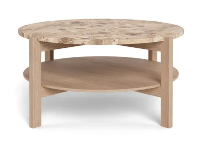 Stolik okrągły z półką DORSETT 80 cm - jasny brązowy/dąb bielony