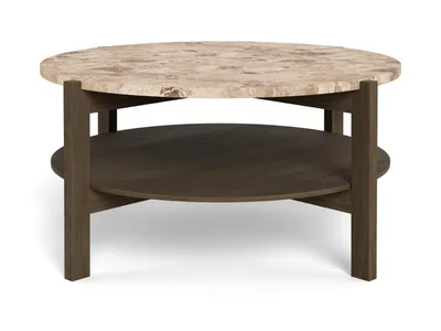 Stolik okrągły z półką DORSETT 80 cm - jasny brązowy/dąb wędzony
