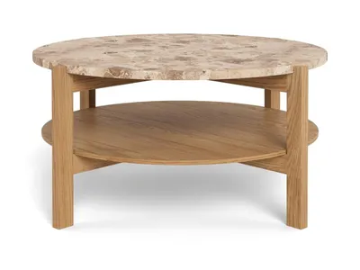 Stolik okrągły z półką DORSETT 80 cm - jasny brązowy/dąb