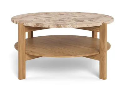 Stolik okrągły z półką DORSETT 80 cm - jasny brązowy/dąb