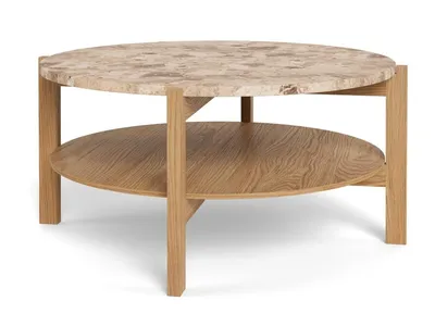 Stolik okrągły z półką DORSETT 80 cm - jasny brązowy/dąb