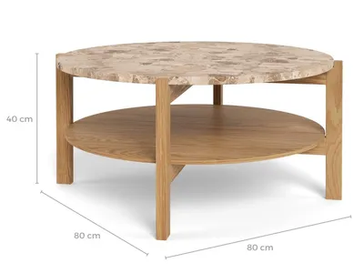 Stolik okrągły z półką DORSETT 80 cm - jasny brązowy/dąb