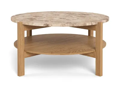 Stolik okrągły z półką DORSETT 80 cm - jasny brązowy/dąb