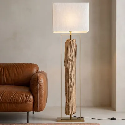 Lampa podłogowa NATURE STEM - złoty/naturalny