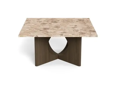 Stolik kawowy FOLEY 80x80 - beżowy marmur/dąb wędzony