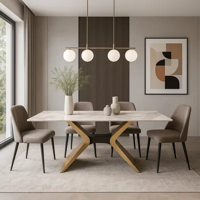 Stół z podstawą X MODIG M40 180x90 - biały marmur/złoty