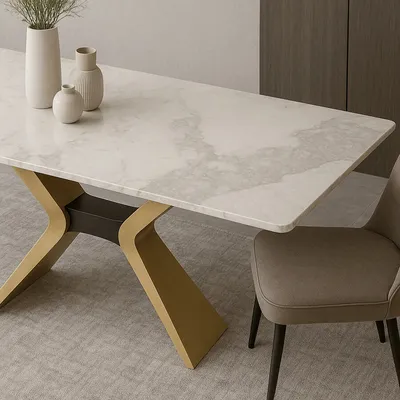 Stół z podstawą X MODIG M40 180x90 - biały marmur/złoty