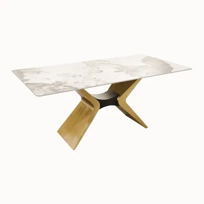 Stół z podstawą X MODIG M40 180x90 - biały marmur/złoty