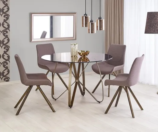 Stół okrągły LUNGO 120 cm - brązowy/antyczny złoty