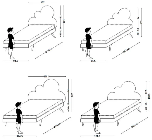 Łóżko tapicerowane CLOUD CHMURKA LEGS TEXTI