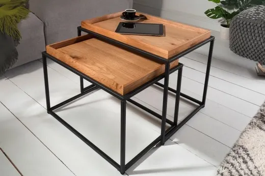 Zestaw stolików ELEMENTS czarne - MDF, metal