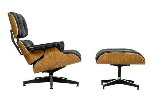 Fotel z podnóżkiem LOUNGE HM SOFT PREMIUM SZEROKI - czarna skóra/orzech