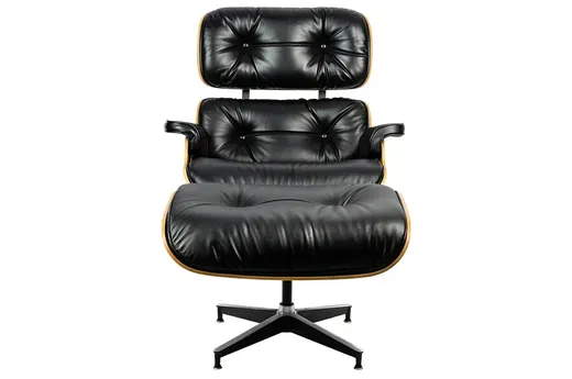 Fotel z podnóżkiem LOUNGE HM SOFT PREMIUM SZEROKI - czarna skóra/orzech