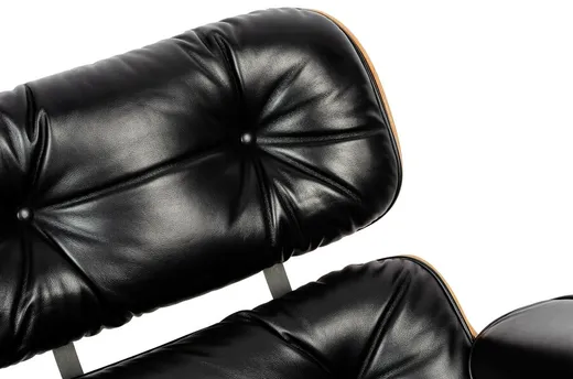 Fotel z podnóżkiem LOUNGE HM SOFT PREMIUM SZEROKI - czarna skóra/orzech