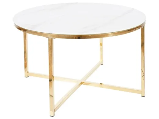 Ława okrągła SALMA 80 cm - biały efekt marmuru/złoty