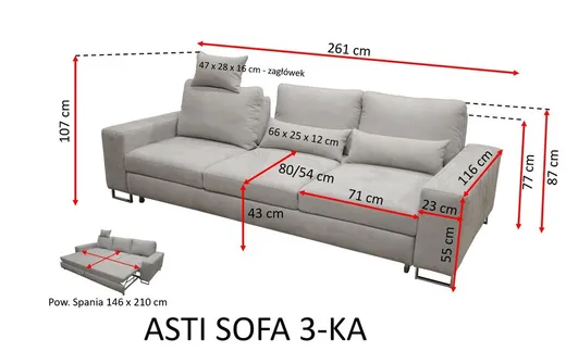 Sofa 3-osobowa rozkładana ASTI