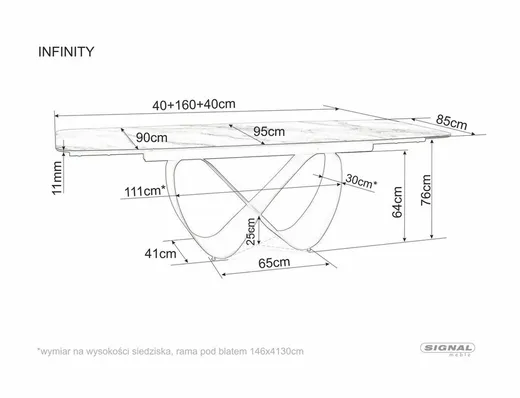 Stół rozkładany INFINITY Ceramic 160/240x95 - biały/brązowy