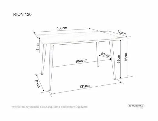 Stół RION 130x70 - biały marmur/czarny