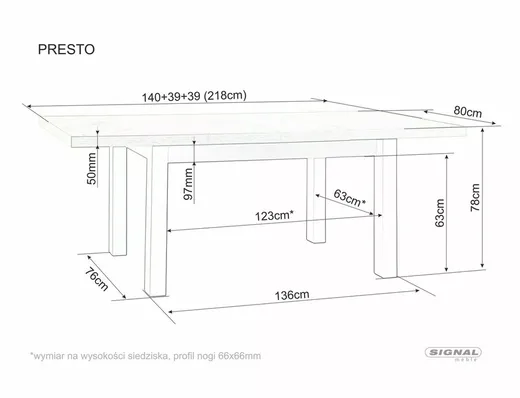 Stół rozkładany PRESTO 140/218x80 - dąb artisan/czarny
