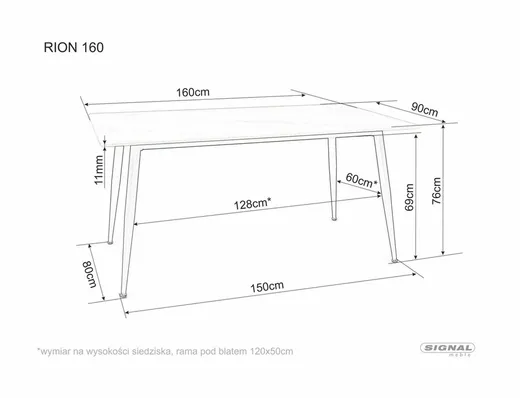 Stół RION 160x90 - biały marmur/czarny